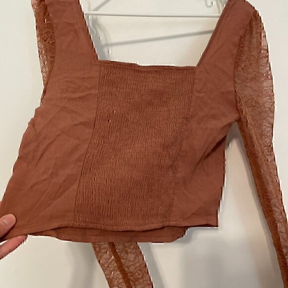WILD FABLE Long Sleeve Lace Bustier Top Mauve Pink Brown Y2K 90s Cropped Crop M - Picture 12 of 13